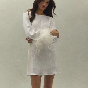 BHLDN Hutch Alissa Faux Feather Long Sleeve Sequin Dress